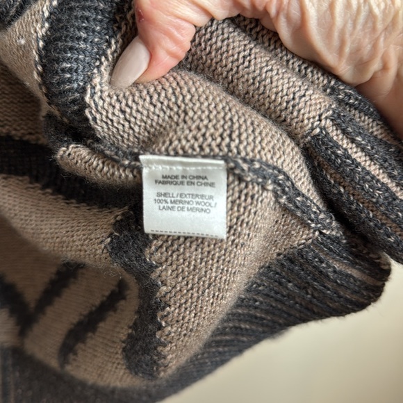 Haute Hippie Black/Brown gray/Tan Merino Wool Striped Jacquard M/L- Cardigan - Picture 5 of 6